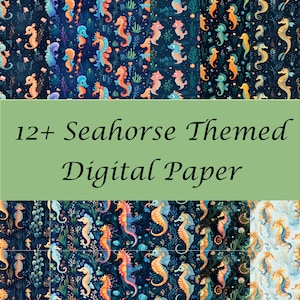 Mesmerizing Seahorse Digital Paper Set - 12 Unique Seamless Tile Designs - High Resolution PNG, SVG, 300DPI Formats