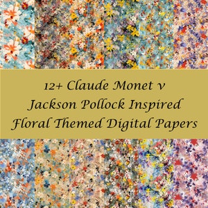 Utsökt digitalt blommigt papper inspirerat av Monet och Pollock - 12 sömlösa kakeldesigner - direkt nedladdning