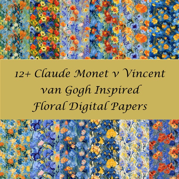 Monet & Van Gogh Inspired Floral Digital Paper, Seamless Tile Designs - Instant Download