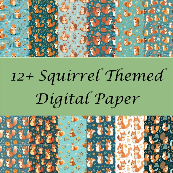 Unique Squirrel Digital Paper: 12 Seamless Tile Designs for Instant Download