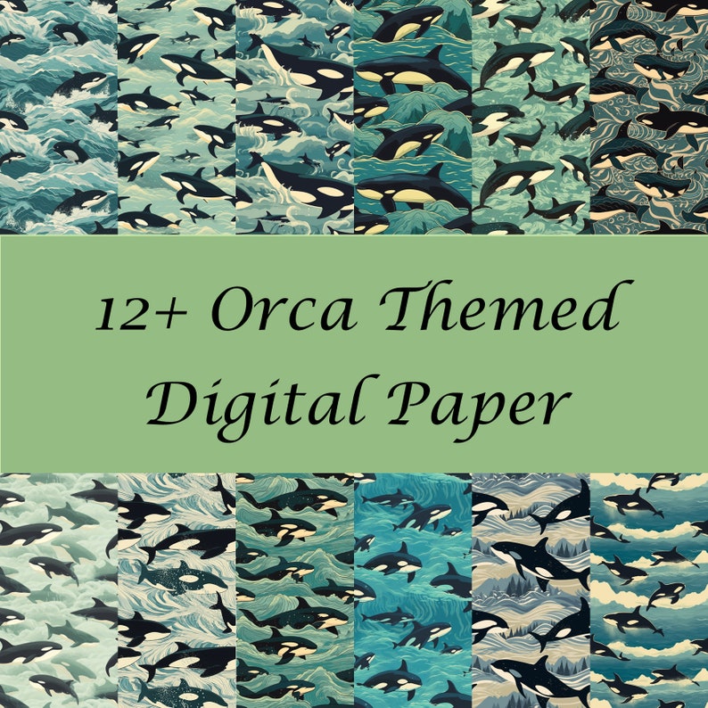 Orca Killer Whale Themed Digital Paper 12 Seamless Tile Designs High ...