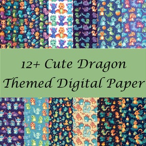 Cute Dragon Digital Paper - Seamless Tile Designs - High Detail PNG, SVG, 300 DPI