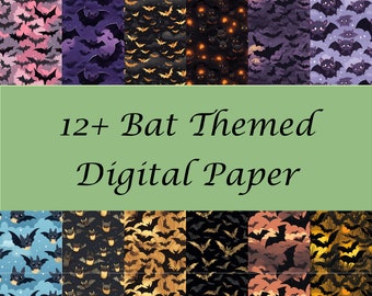 Enchanting Bats Digital Paper Set - 12 Unique Seamless Tile Designs - High Resolution PNG, SVG, 300DPI Formats