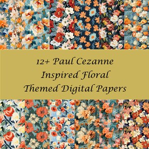 Papier numérique floral inspiré de Paul Cézanne - Lot de 12