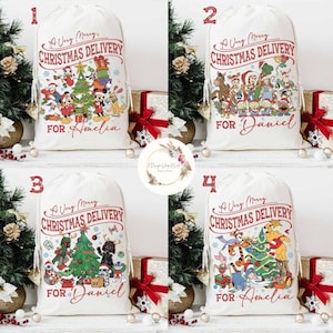 Personalized Disney Group Christmas Sack, Mickey and Friends A Very Merry Christmas Delivery Santa Sack Keepsake 2023, Winnie The Pooh Gifts