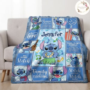 Personalized Disney Stitch Blanket, Custom Name Lilo & Stitch Baby Blanket, Stitch Birthday Gift, WDW Disneyland Stitch Ohana Means Family