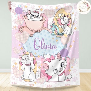 Personalized Disney The Aristocats Marie Blanket, Custom Name Cat Lovers Baby Girl Blanket, Life Is Better With A Cat, Cat Mom Dad Gifts