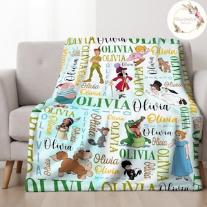 Personalized Watercolor Disney Peter Pan Blanket, Peter Pan Wendy Tinker Bell Lost Boys Neverland, WDW Disneyland Pirates Captain Hook Smee