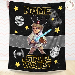 Personalized Mickey Ears Disney Star Wars Blanket, Galaxy&#39;s Edge Characters Snacks Baby Blanket, Star Wars Family Christmas Gift for Kids