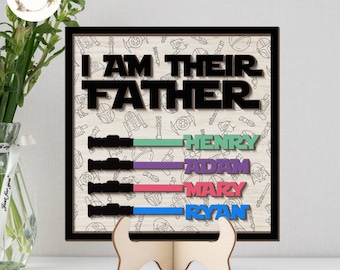Personalized I Am Their Father Lightsaber Disney Star Wars Dad Father's Day Wooden Sign Plaque, Galaxy's Edge Dad Gift from Daughter Son