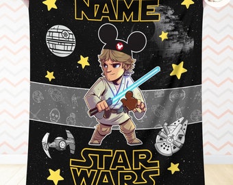 Personalized Mickey Ears Disney Star Wars Blanket, Galaxy's Edge Characters Snacks Baby Blanket, Star Wars Family Christmas Gift for Kids