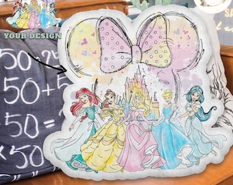 Custom Shape Watercolor Disney Princess Pillow, Minnie Ears Princess Birthday Girl Plush Pillow Case, Disney Baby Girl Home Sofa Decoration