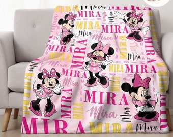 Personalized Watercolor Disney Minnie Mouse Blanket, Custom Name Minnie Birthday Girl Blanket, WDW Disneyland Girl Trip Gifts, Gift for Her