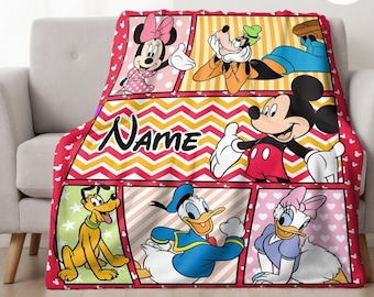 Personalized Mickey and Friends Disney Blanket, Custom Name WDW Disneyland Birthday Baby Blanket, Disney Christmas  Bedroom Decor for Kids