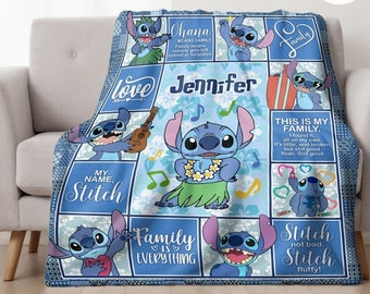 Personalized Disney Stitch Blanket, Custom Name Lilo & Stitch Baby Blanket, Stitch Birthday Gift, WDW Disneyland Stitch Ohana Means Family