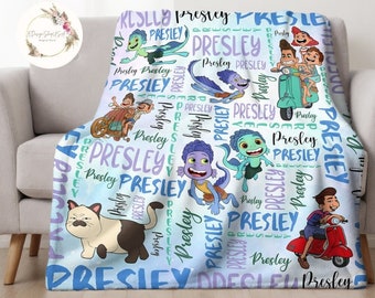 Manta personalizada de acuarela Disney Pixar Luca, nombre personalizado Alberto Scorfano Luca Paguro manta de cumpleaños para niño, regalo familiar WDW Disneyland