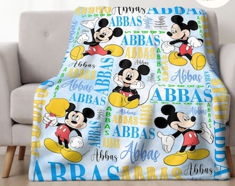 Personalized Watercolor Disney Mickey Mouse Blanket, Custom Name Mickey Birthday Boy Blanket, WDW Disneyland Mickey Fan Gift, Birthday Girl