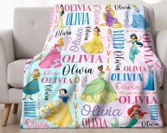 Personalized Watercolor Disney Princess Blanket Custom Name Baby Girl Blanket Disney Princess Birthday Girl Gift WDW Disneyland Princess Etsy