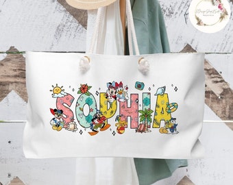 Custom Name Mickey and Friends Disney Summer Weekender Bag, Disney Family Summer Vacation Beach Bag, Disneyland Family Cruise Trip 2024 Bag