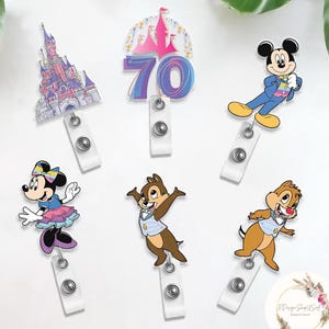 Mickey and Friends Disneyland 70th Anniversary Badge Reel, Disneyland Castle Platinum Celebration Retractable ID Badge Holder, Gift for Her