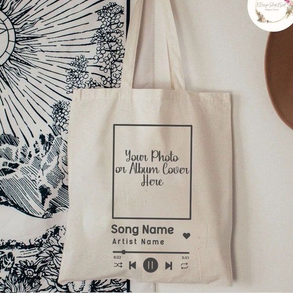 Custom Song Name Artist Music Canvas Tote Bag, Personalized Music Player Lyric Song Gift Bag for Music Lover, Gift for Her, Favorite Song