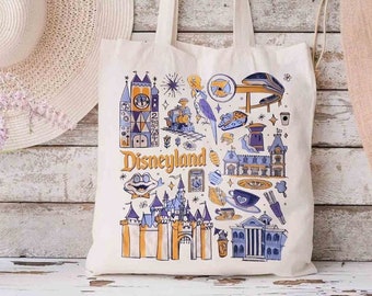 Vintage Disneyland Canvas Tote Bag, WDW Disneyland Castle Girls Trip Bag, Magic Kingdom Bag, Star Wars Bag, Disney Family Vacation 2024 Gift