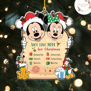 Personalized Mickey & Friends Santa List Disney Christmas Ornament, Disney Family Christmas Tree Hanging Ornament, Christmas Gift Home Decor