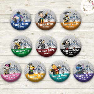 Personalized Senior Class of 2026 Disney Graduation Pin Buttons, Mickey Minnie Pooh Proud Graduate Celebration Pin, Happiest Grad on Earth