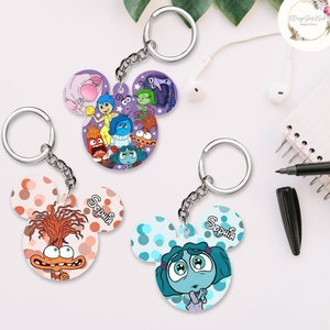 Personalized Mickey Ears Disney Inside Out Keychain, Inside Out 2 Movie Birthday Gift, WDW Disneyland Family Vacation 2024, Joy Anxiety Envy