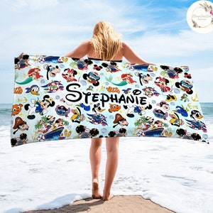 Personalized Mickey and Friends Disney Cruise Beach Towel, Disney Family Cruise Trip Bath Pool Summer Trip, Disney Princess Toy Story Sticth
