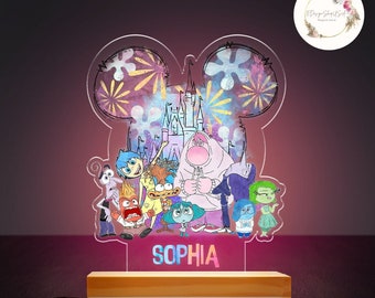 Personalized Watercolor Disney Inside Out Night Light, Inside Out 2 Movie Room Decor, WDW Disneyland Family Inside Out Birthday Gift for Kid