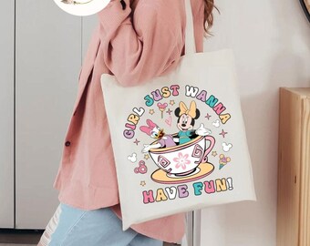 Minnie Daisy Teacup Disney Besties Canvas Tote Bag, Minnie Mouse Daisy Duck Disney Girl Trip, WDW Disneyland Family Vacation, Birthday Girl