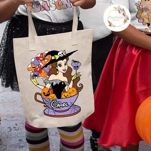 Personalized Halloween Pumpkin Teacup Disney Princess Tote Bag, Trick or Treat Princess Girl Trip Mickey&#39;s Not So Scary Halloween Party 2024