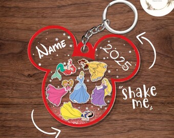 Personalized Disney Princess Shaker Keychain, Cinderella Rapunzel Belle Elsa Kids Keychain, WDW Disneyland Princess Family Christmas Gifts