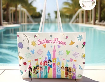 Personalized Disney Princess Castle Weekender Bag, Disney Princess Girl Trip Bag, WDW Disneyland Princess Birthday Girl Summer Beach Bag