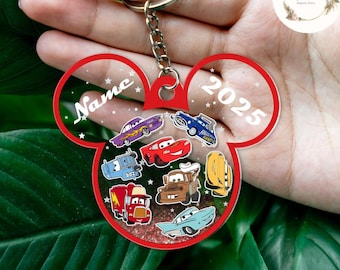 Personalized Disney Cars Shaker Keychain, Lightning McQueen Mater Doc Hudson Sally Kids Keychain, WDW Disneyland Cars Family Christmas Gifts