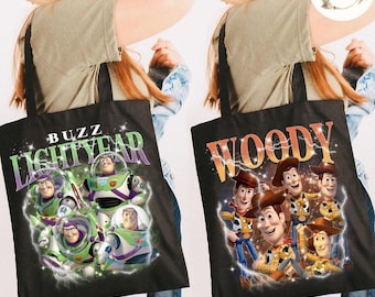 Disney Toy Story Characters Canvas Tote Bag, Buzz Lightyear Woody Jessie Bo Peep Birthday Girl Bag, Birthday Boy, You've Got a Friend in Me