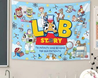 Disney Toy Story Lab Week 2026 Wall Tapestries, Buzz Lightyear Woody Lab Story Backdrop, Lab Team, Lab Assistant Banner, Laboratory Office