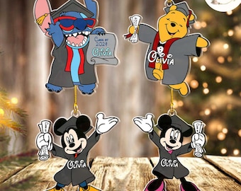 Personalized All Characters Disney Graduation Ornament, Mickey Minnie College Graduation Class of 2024, Disney Princess Christmas Tree Decor