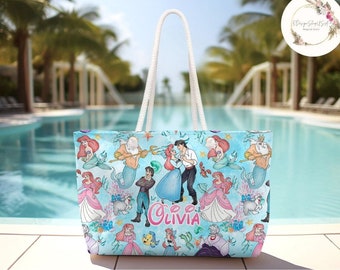 Personalized Watercolor Disney The Little Mermaid Princess Ariel Weekender Bag, Disney Princess Summer Girl Trip Bag, WDW Disneyland Family