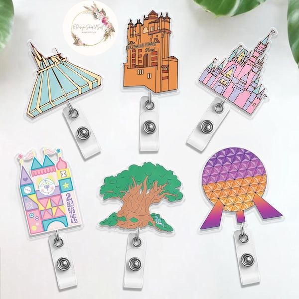 Disney Parks Badge Reel, Princess Castle Epcot Disney Girl Trip Retractable ID Badge Holder, Walt Disney World Disneyland Trip Gift for Her