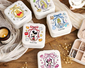 Joyero personalizado con lazo de coqueta de todos los personajes de Disney, caja de accesorios de Mickey y sus amigos de Winnie the Pooh, cumpleaños de princesa Disney para niña