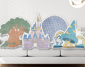 Custom Shape Parks Disney Pillow, Disney Castle Epcot Animal Kingdom Hollywood Studios Plush Pillow Case, Disney Birthday Home Sofa Decor