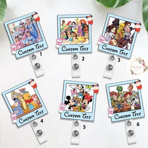 Personalized All Characters Polaroid Disney Badge Reel, Custom Photo & Name Disney Family Vacation Retractable ID Badge Holder, Gift for Her