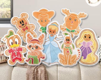 Custom Shape All Characters Gingerbread Disney Christmas Pillow, Mickey and Friends Disney Princess Xmas Plush Pillow Case Home Sofa Decor