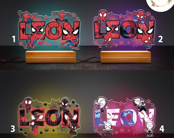 Luz de noche personalizada de Disney Spidey y sus increíbles amigos, Spiderman para cumpleaños de niño y niña, decoración familiar con nombre personalizado de Spidey.