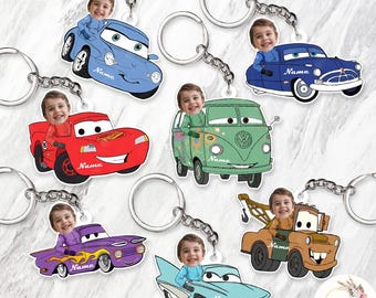 Personalized Disney Cars Keychain, Custom Photo & Name Lightning McQueen Mater Sally Carrera Doc Hudson Cars Land Race, Cars Family Vacation