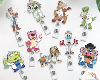 Disney Toy Story Lab Week Badge Reel, Buzz Lightyear Woody Jessie Bo Peep Rex Lab Team Retractable ID Badge Holder, Lab Assistant, Lab Story