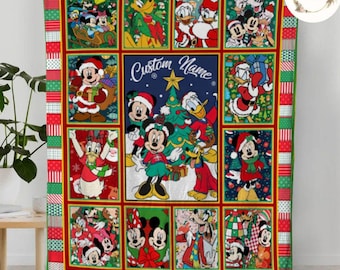 Personalized Mickey and Friends Santa Claus Disney Christmas Blanket, Mickey's Very Merry Christmas Party Home Decor, Family Christmas Tree