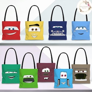 Disney Cars Tote Bag, Lightning McQueen Tow Mater Doc Hudson Sally Cars Birthday Gift, WDW Disneyland Piston Cup Family Cars Land Group Bag